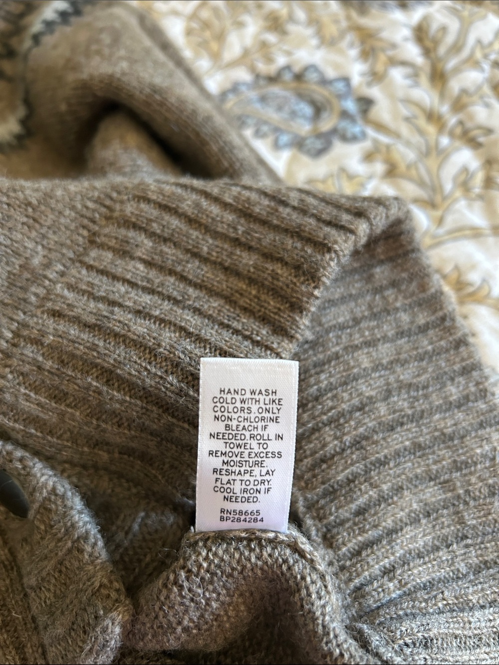 Women's Shawl Collar Fair Isle Sweater - Taupe - Picture 11 of 12